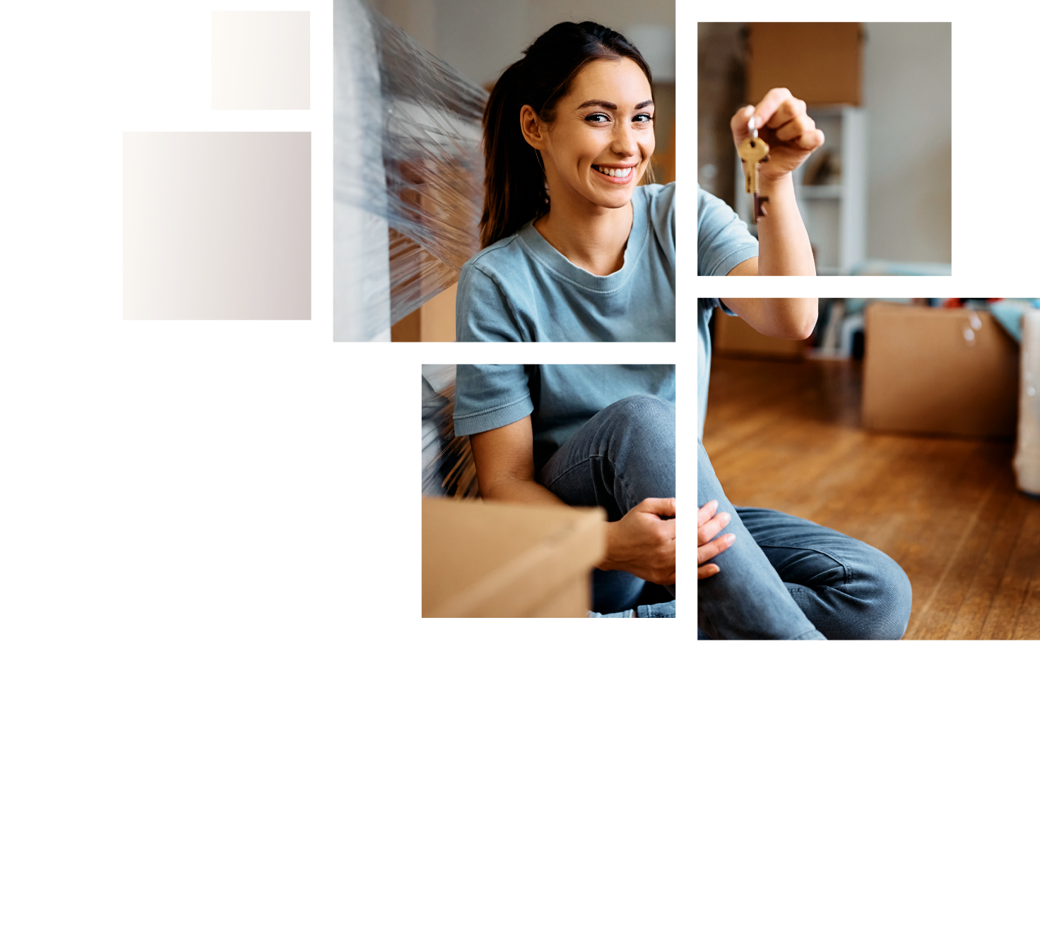 excited college student holding up the keys to her new apartment while moving in