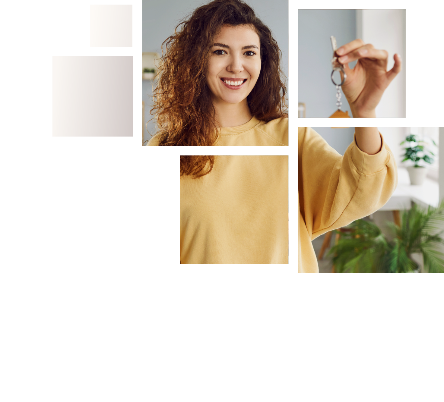 excited woman holding the keys to her new apartment while in her new home